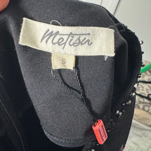 METISU NWT Black Embellished Neckline Fit And Flare High Low Dress Small Pockets - Picture 3 of 9